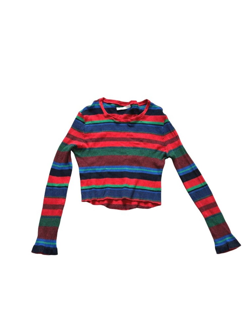 Hugo Boss Women's Thermal Knit Top Multicolor Striped Designer Retro Seventies